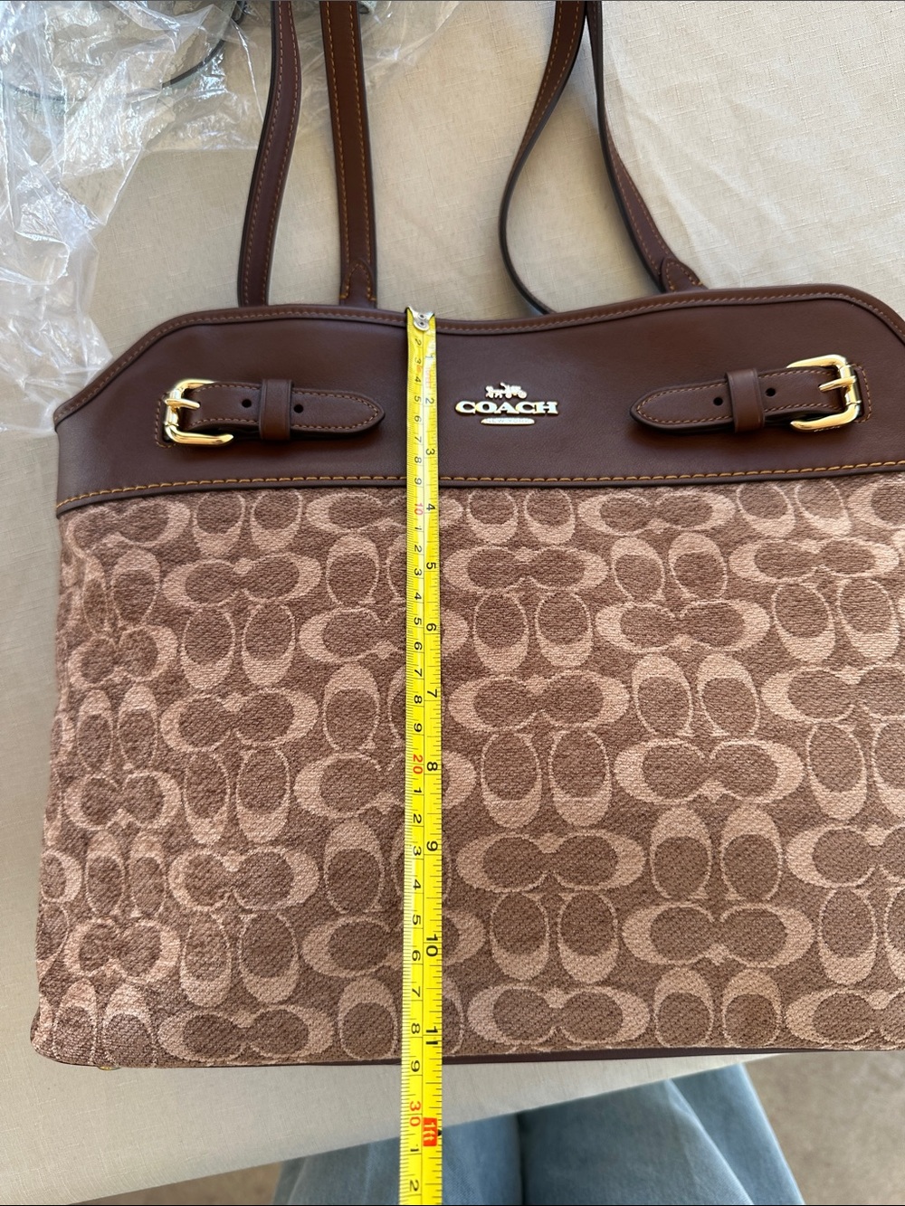 COACH Tan and Brown Signature Shoulder Tote - Picture 2 of 13